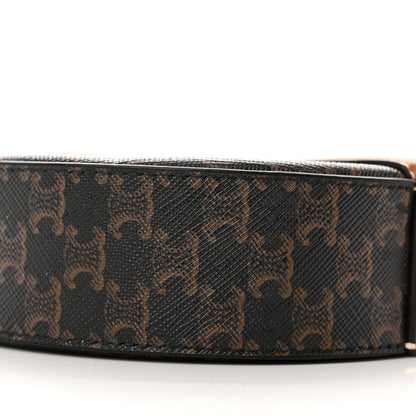 Celine Lambskin Triomphe Canvas Round Purse On Strap Black Tan 10 of 11