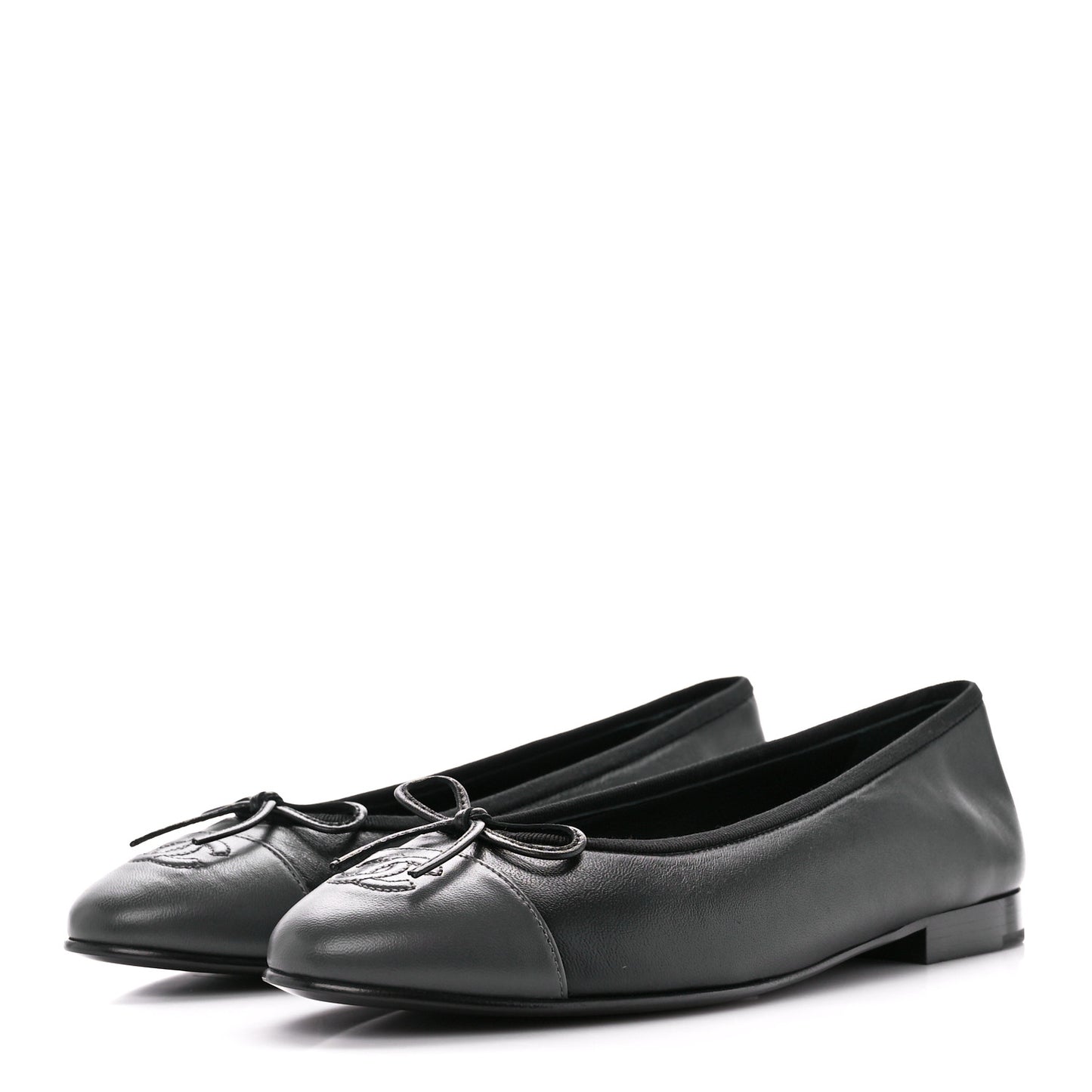 Lambskin Cap Toe Ballerina Flats 38.5 Black Grey