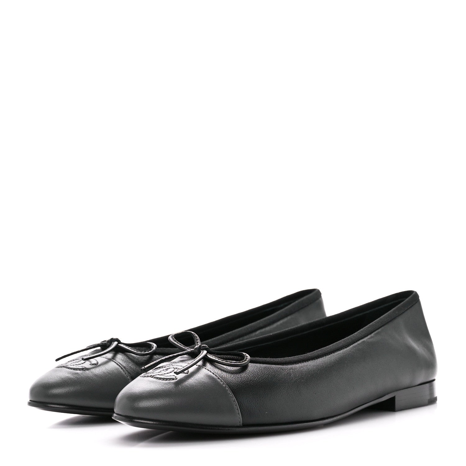 Chanel Lambskin Cap Toe Ballerina Flats 38.5 Black Grey 3 of 9