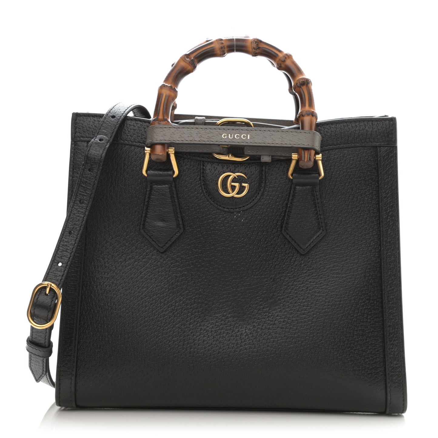 Textured Dollar Calfskin Web Small Diana Tote Bag Black Dusty Grey