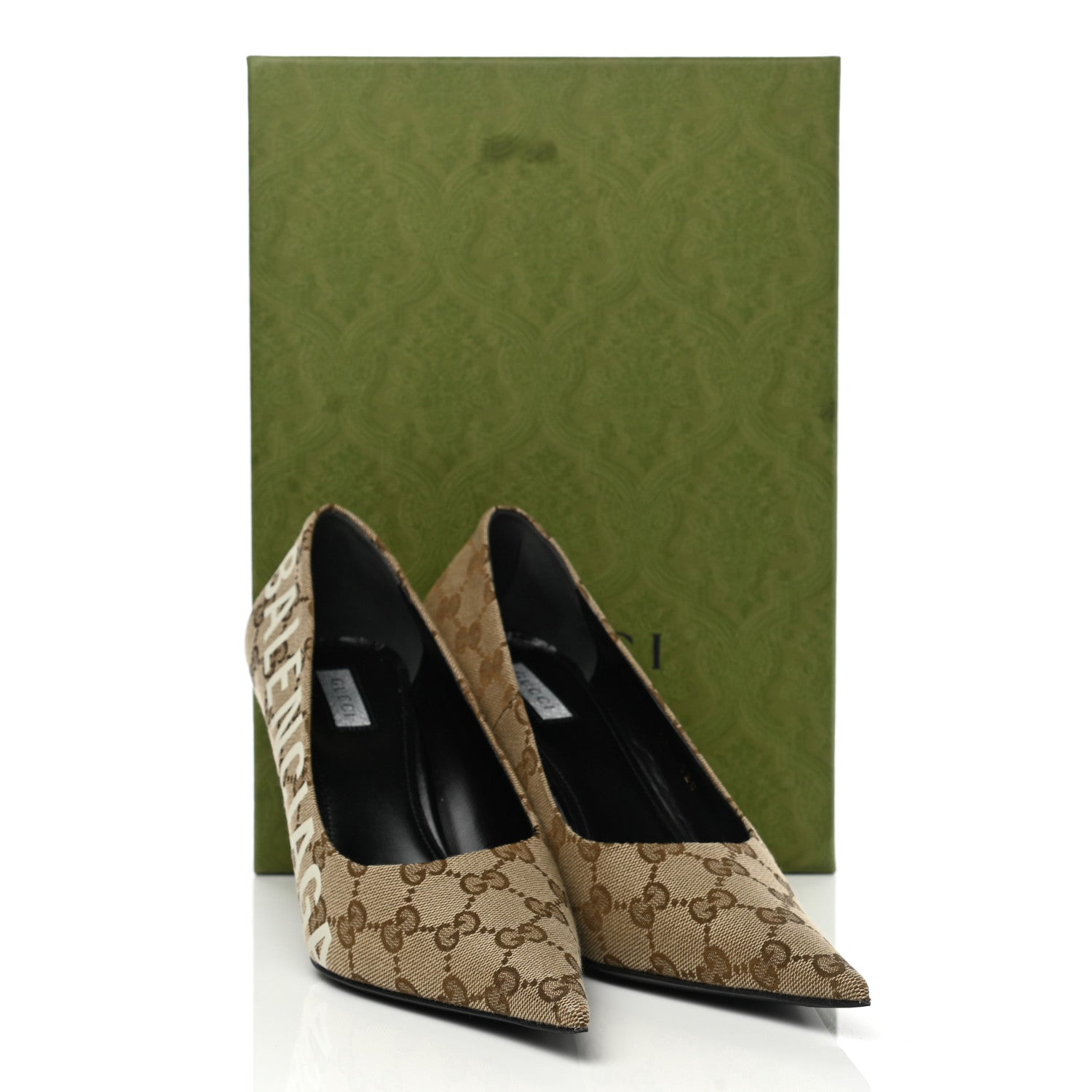 Balenciaga X GUCCI GG Monogram Square Knife Pumps 38 Beige Ebony 9 of 9