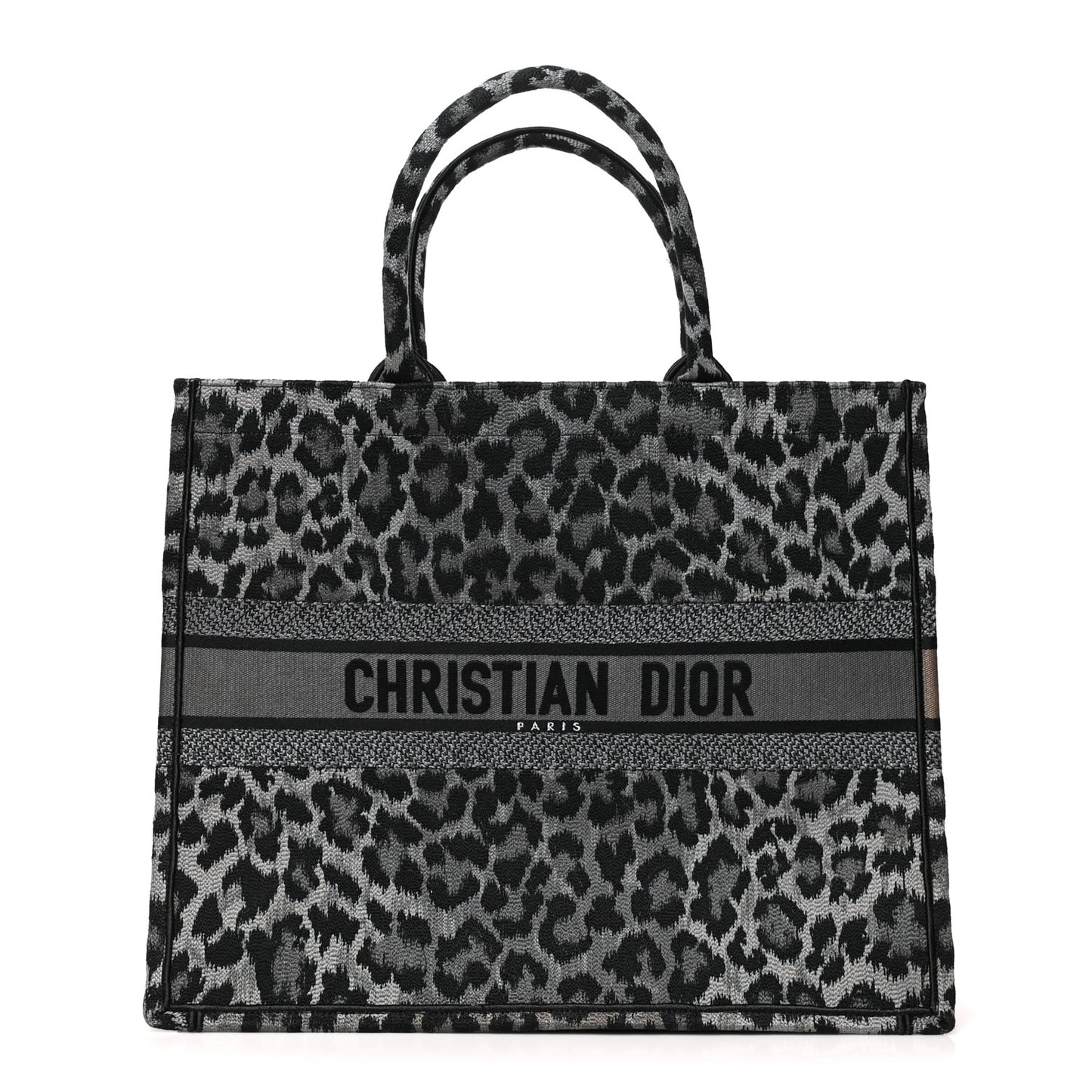 Canvas Mizza Embroidered Large Leopard Book Tote Grey