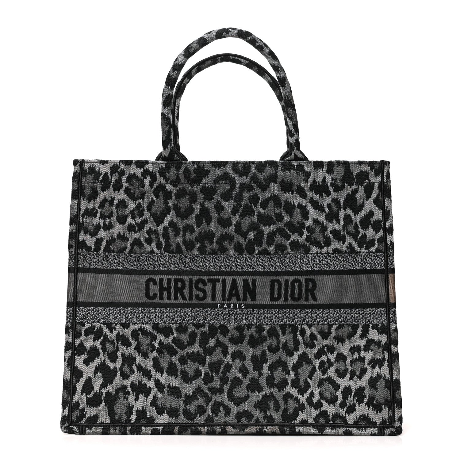 Christian Dior Canvas Mizza Embroidered Large Leopard Book Tote Grey 1 of 11