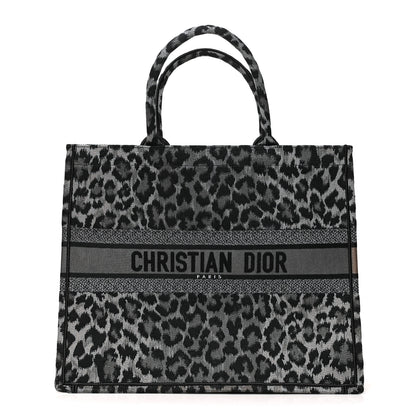 Christian Dior Canvas Mizza Embroidered Large Leopard Book Tote Grey 1 of 11
