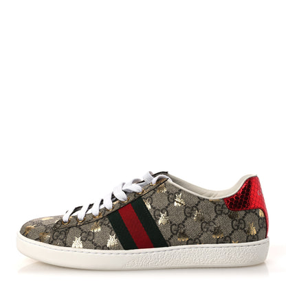 Gucci GG Supreme Monogram Bees Ayers Web Womens Ace Sneakers 37.5 Beige Oro Green Red 1 of 11