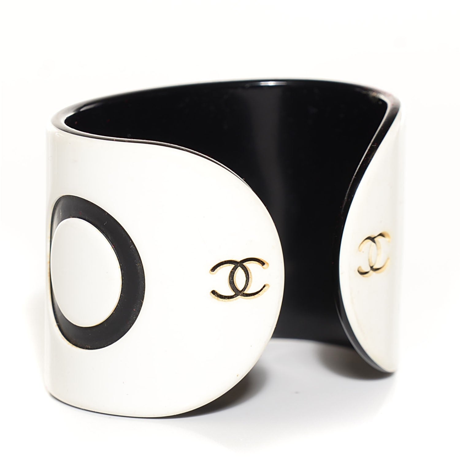 Chanel Resin Coco Wide Cuff White Black 3 of 4