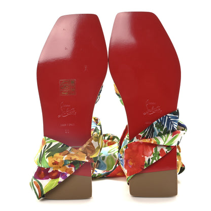 Christian Louboutin Calfskin Crocodile Embossed Crepe Satin Floral Niloofar Flat Sandals 38 Multicolor Biscotto 6 of 9