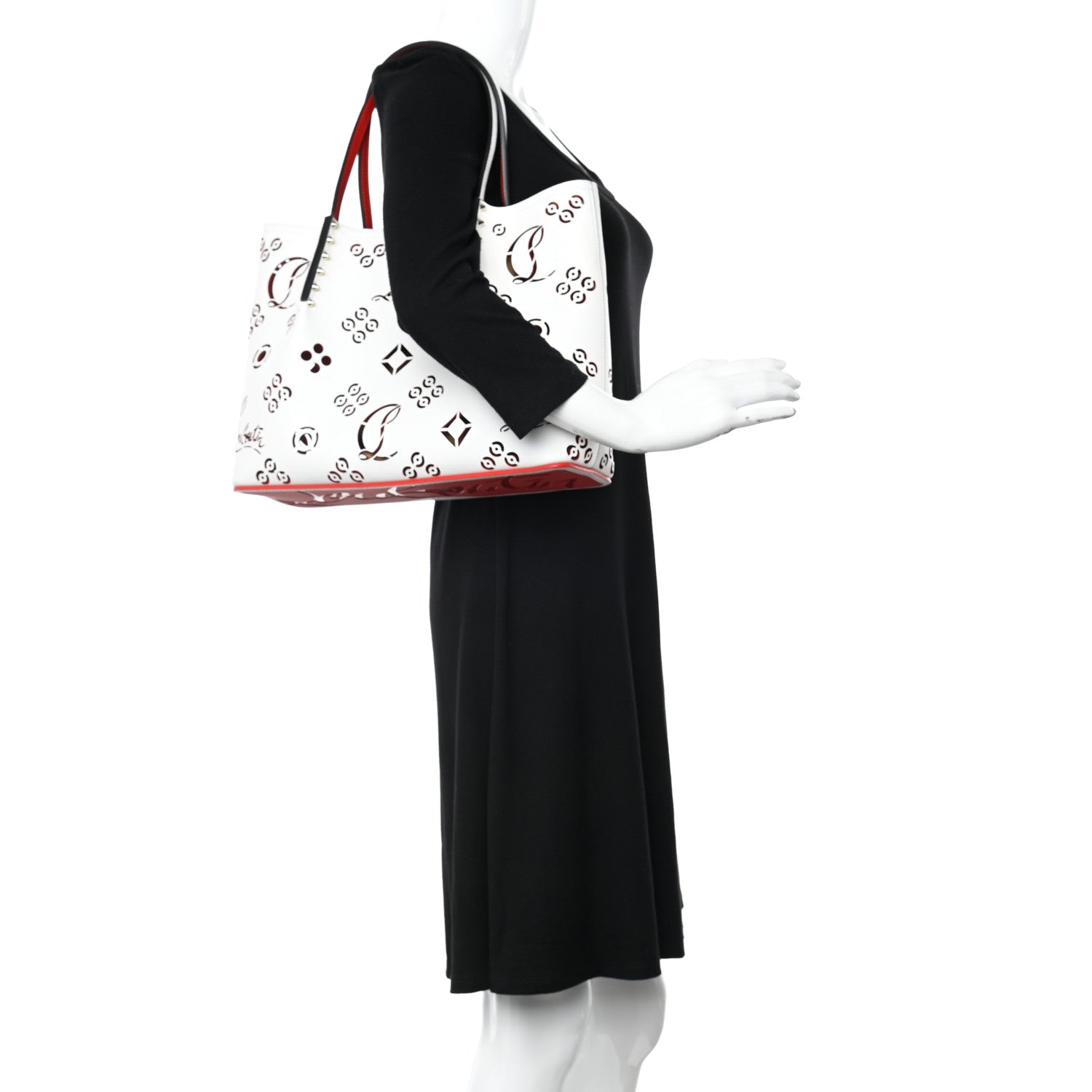 Christian Louboutin Calfskin Loubinthesky Small Perforated Cabarock Spikes Tote Snow 2 of 9