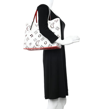 Christian Louboutin Calfskin Loubinthesky Small Perforated Cabarock Spikes Tote Snow 2 of 9