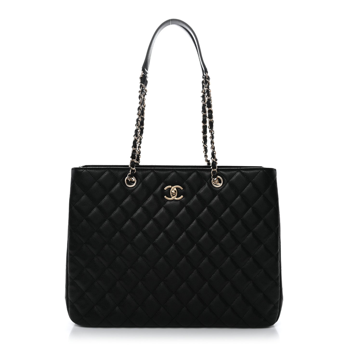 Caviar Quilted Large Shopping Tote Black