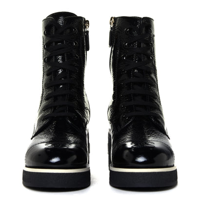 Chanel Shiny Crumpled Lambskin Lace Up Combat Boots 38.5 Black 7 of 12