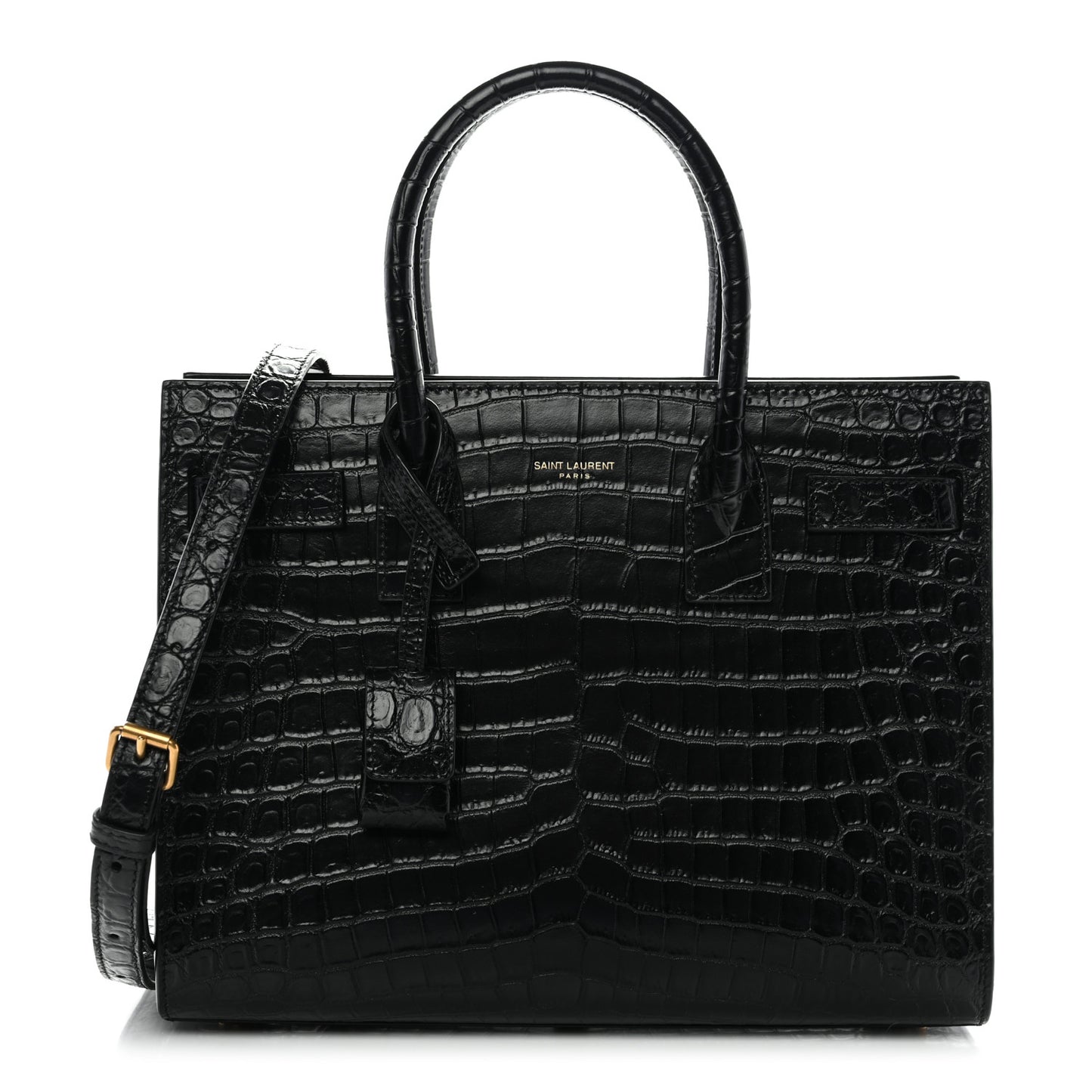 Calfskin Crocodile Embossed Baby Sac De Jour Black
