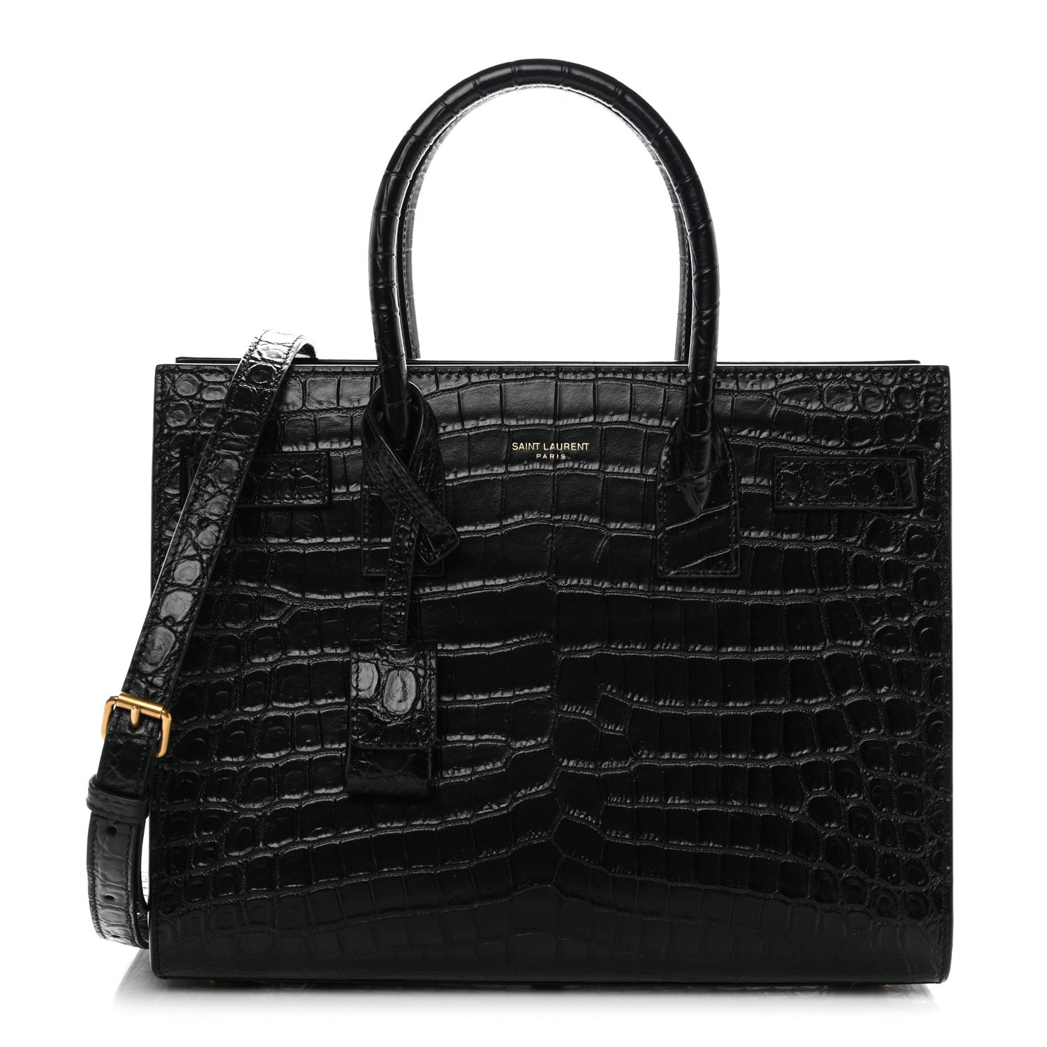 Saint Laurent Calfskin Crocodile Embossed Baby Sac De Jour Black 1 of 11
