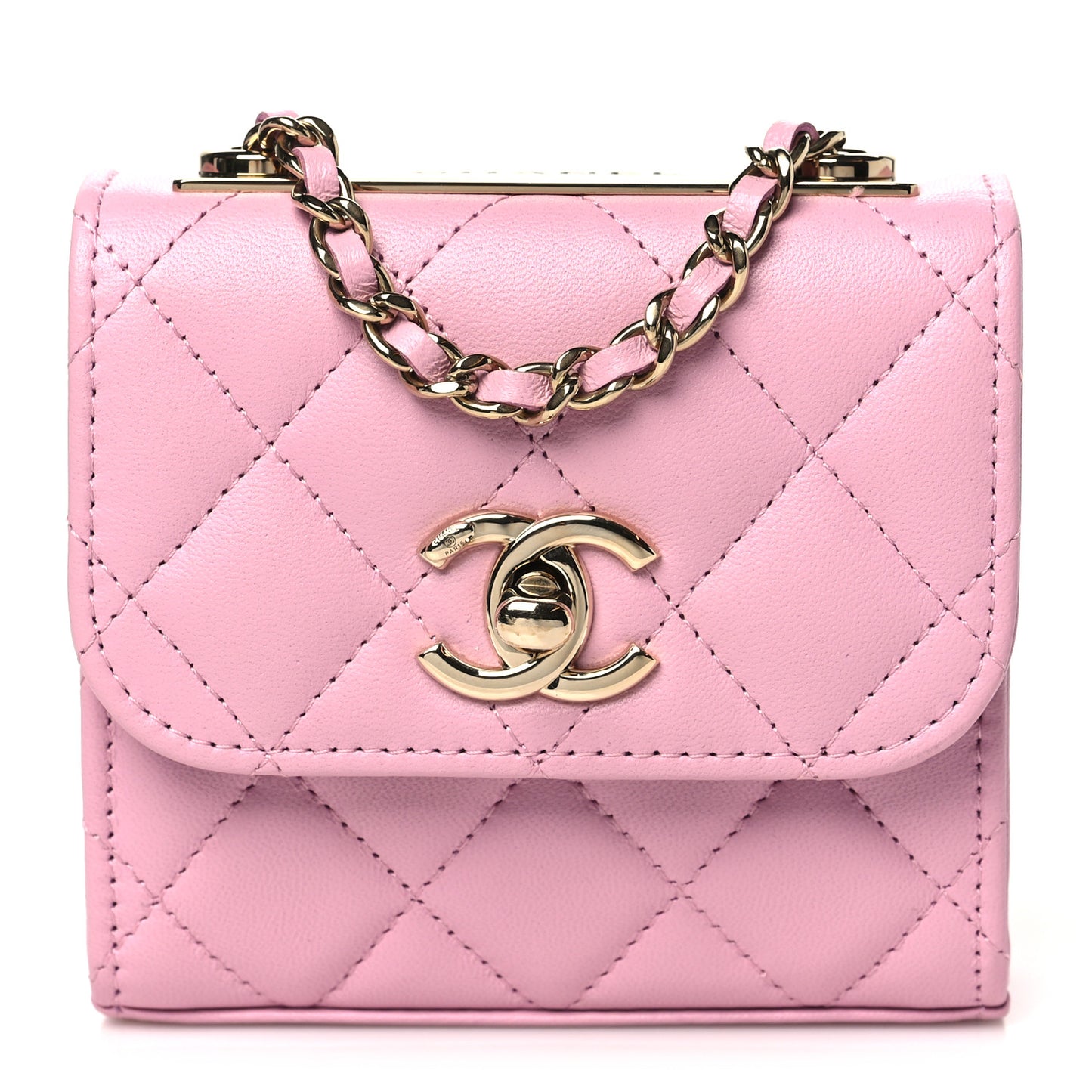 Lambskin Quilted Mini Trendy CC Clutch With Chain Pink