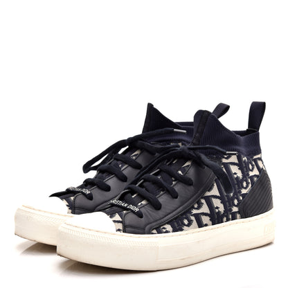 Christian Dior Technical Canvas Mesh Calfskin Womens Oblique Walk'n Dior High Top Sneakers 36.5 Deep Blue 1 of 8