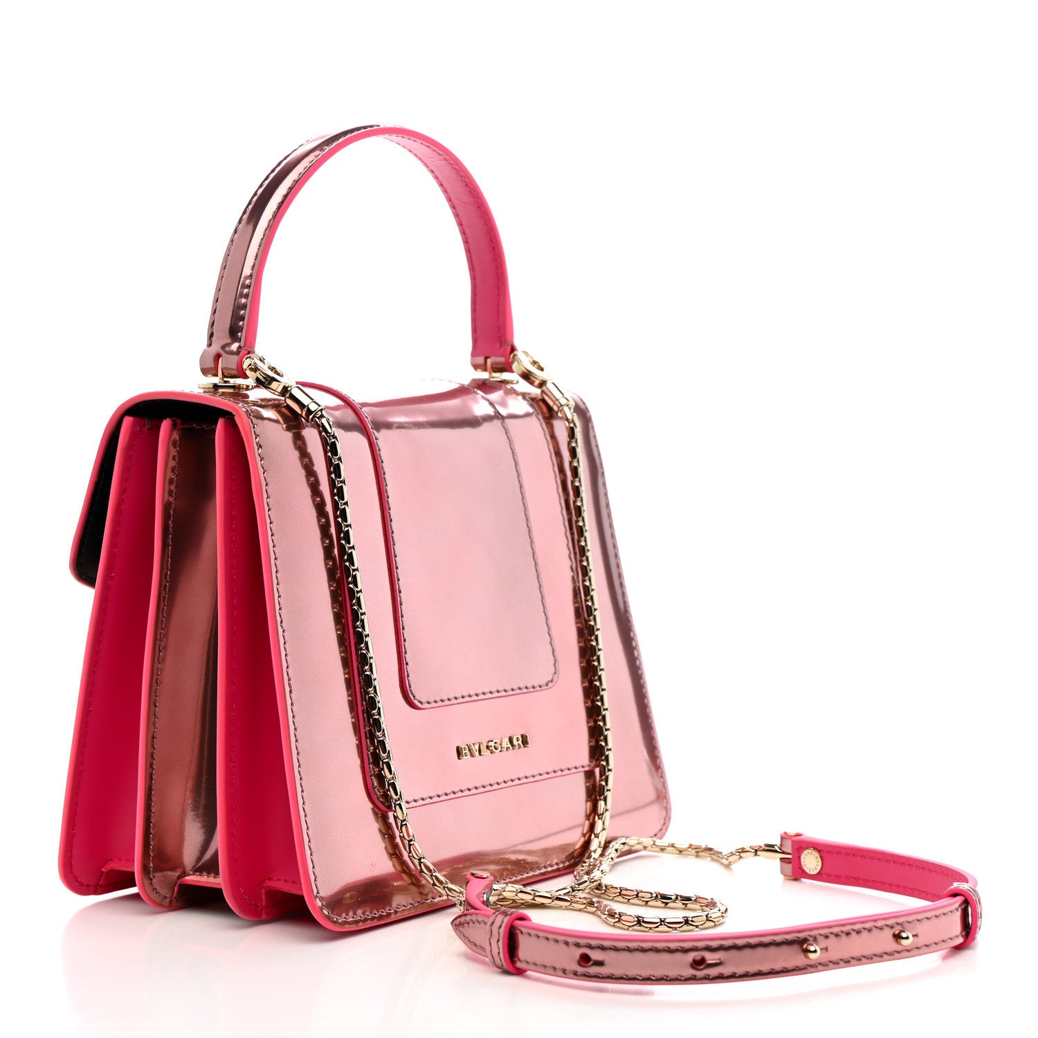 Bulgari Metallic Calfskin Serpenti Forever Top Handle Pink 4 of 10
