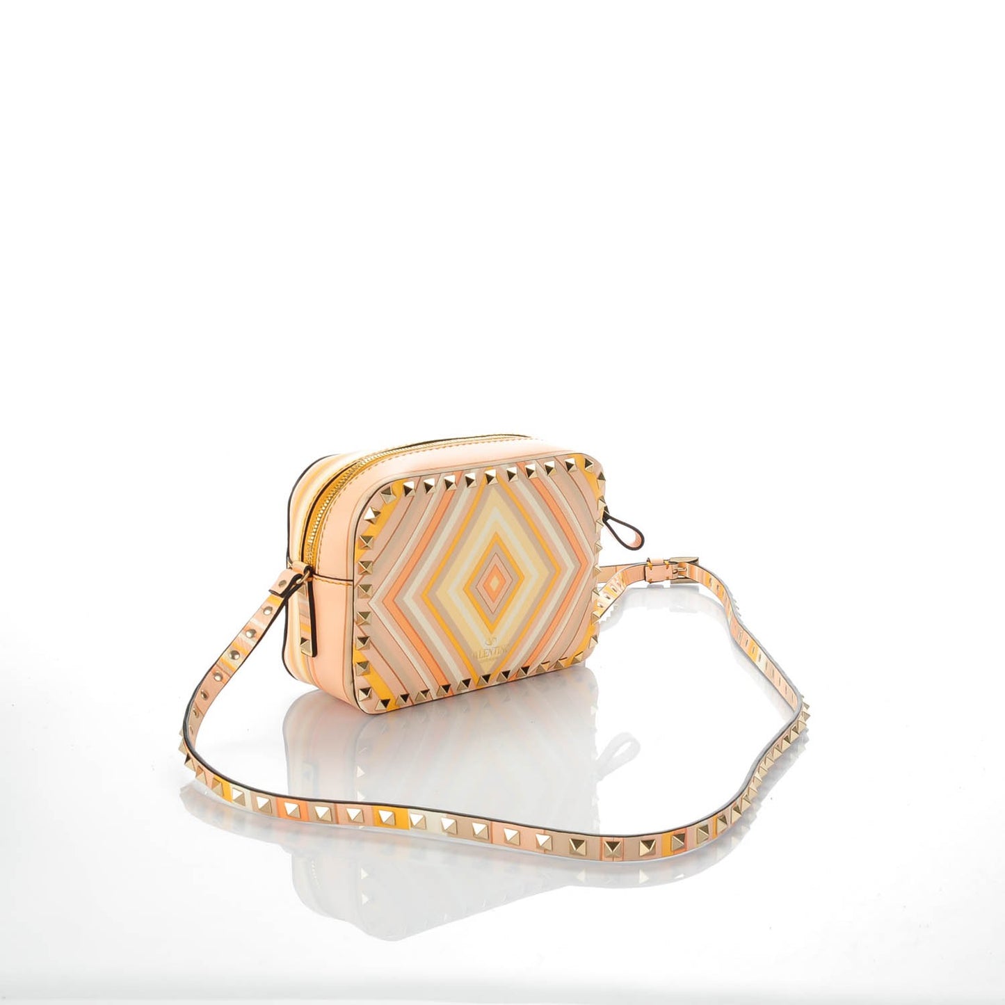 Vitello Native Couture 1975 Rockstud Camera Crossbody Bag Orange Multicolor