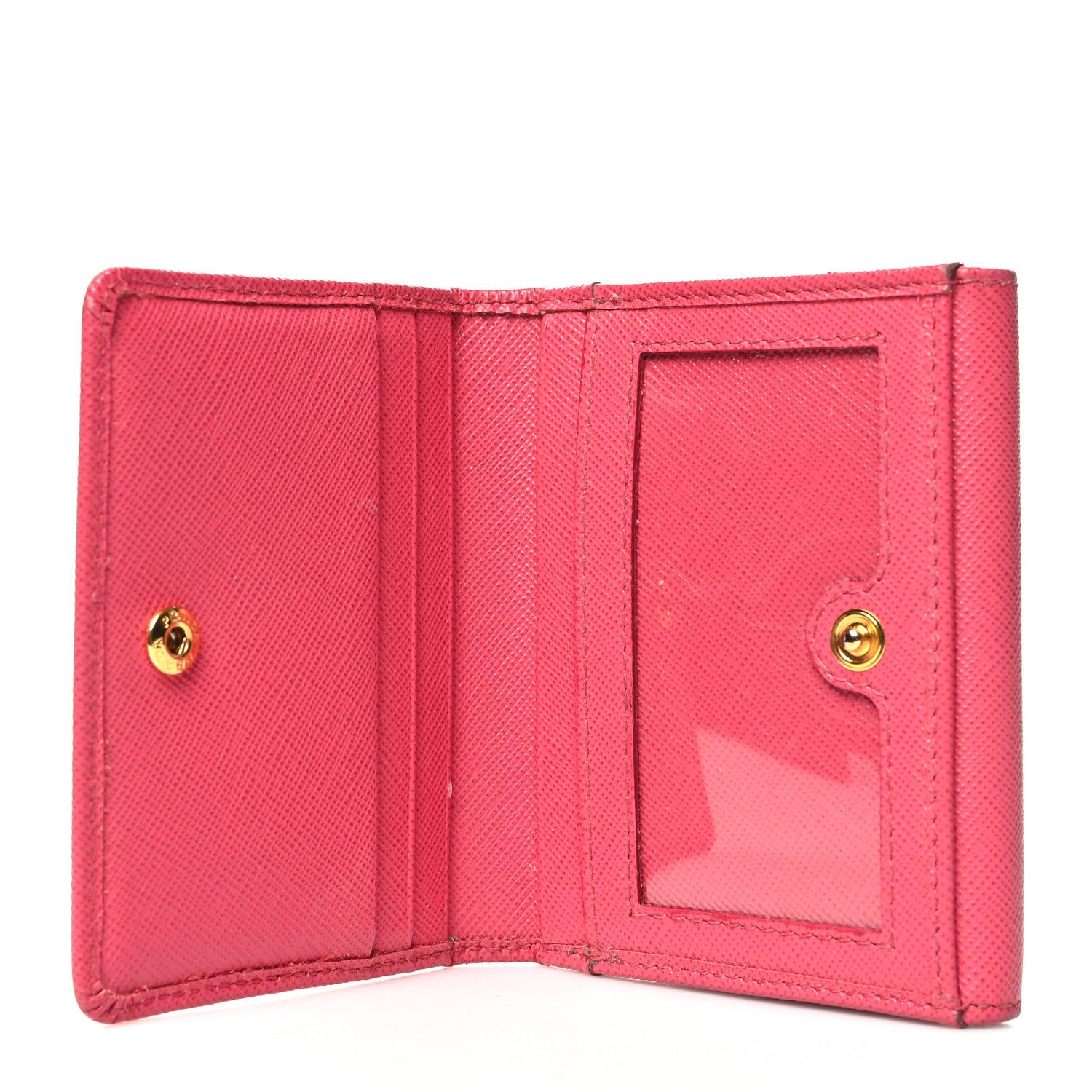 Prada Saffiano Tri Fold Compact Wallet Peonia 5 of 15