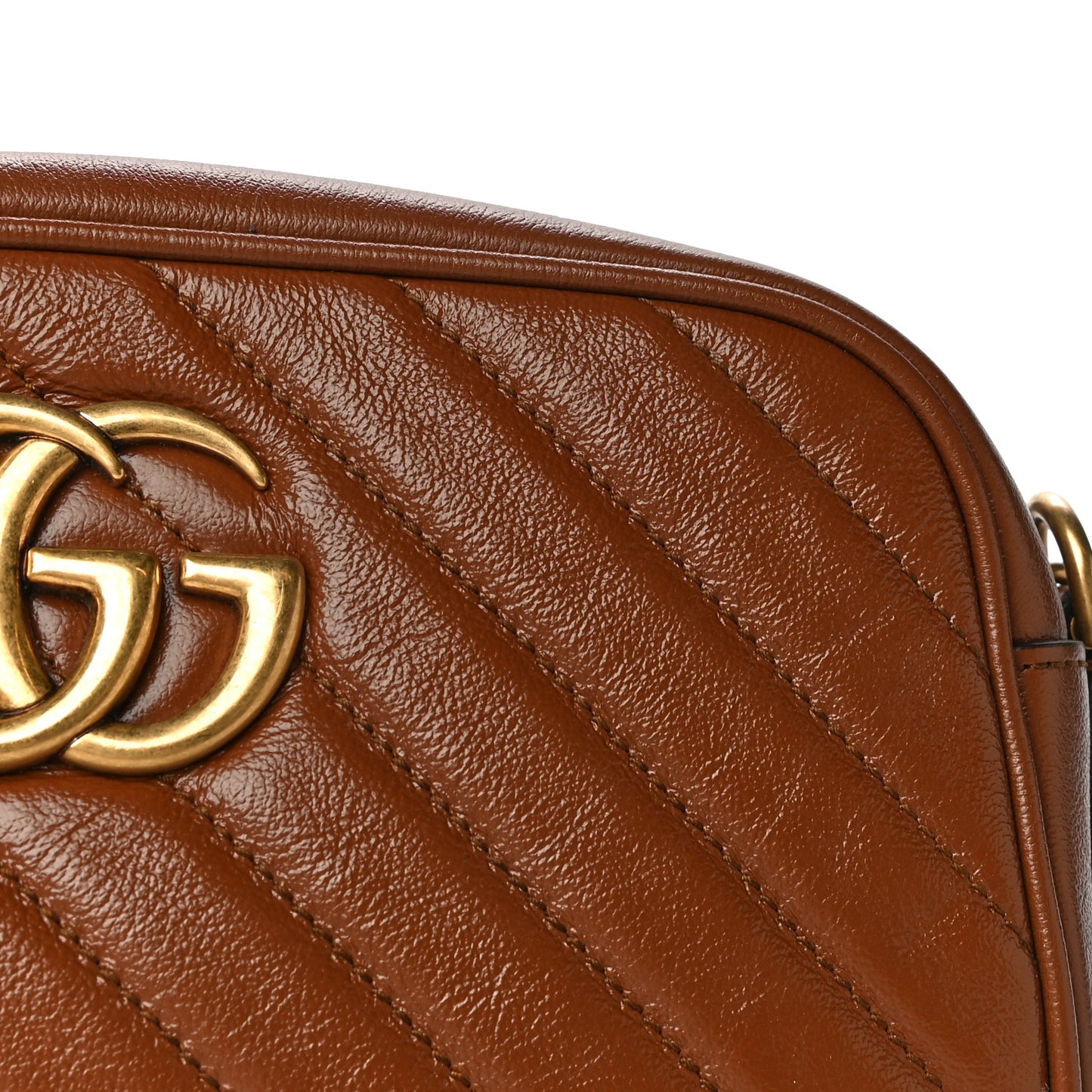 Glazed Calfskin Matelasse Diagonal Small GG Marmont Chain Shoulder Bag Cuir