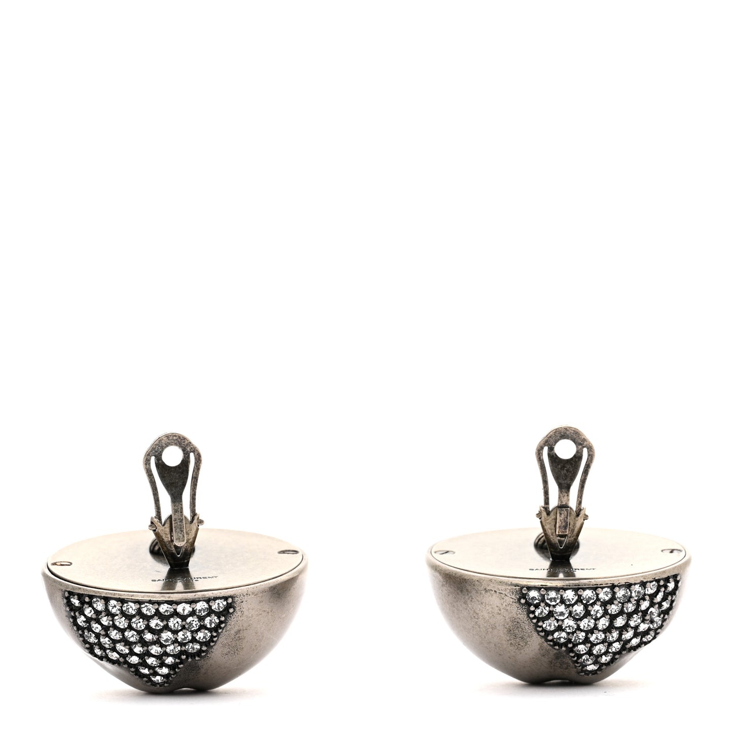 Brass Crystal Oversized Ball Clip On Earrings Silver