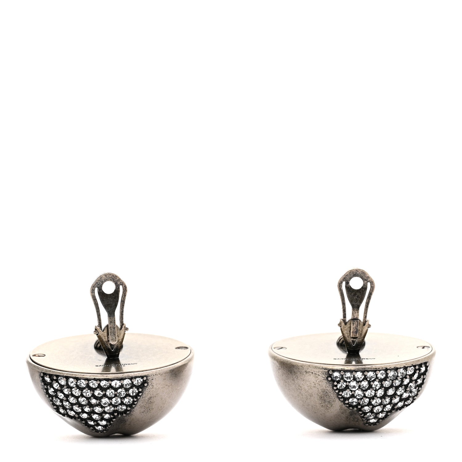 Saint Laurent Brass Crystal Oversized Ball Clip On Earrings Silver 3 of 4