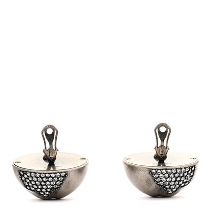 Saint Laurent Brass Crystal Oversized Ball Clip On Earrings Silver 3 of 4