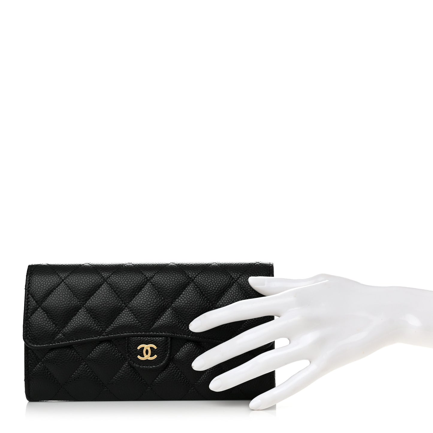 Caviar Quilted Large Gusset Flap Wallet Black