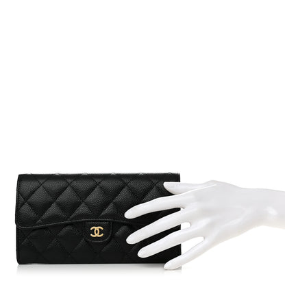 Chanel Caviar Quilted Large Gusset Flap Wallet Black 3 of 7