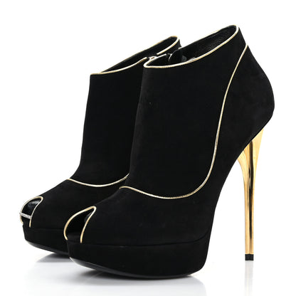 Louis Vuitton Suede Peep Toe Platform Booties 39 Black 3 of 7