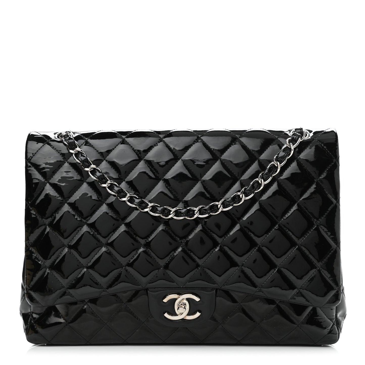Patent Quilted Maxi Double Flap Black