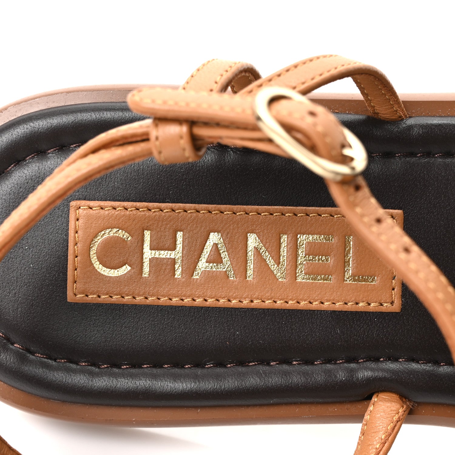 Chanel Lambskin Cord Chain CC Sandals 37 Brown Black Ivory 8 of 10