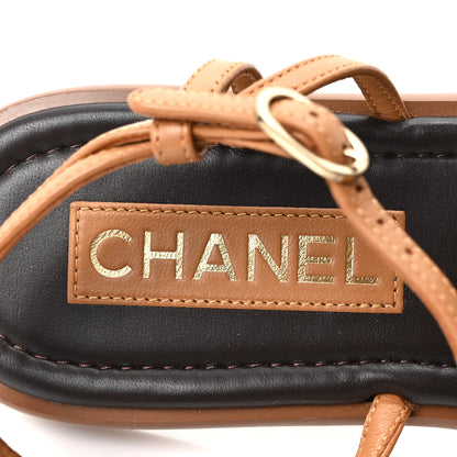 Chanel Lambskin Cord Chain CC Sandals 37 Brown Black Ivory 8 of 10