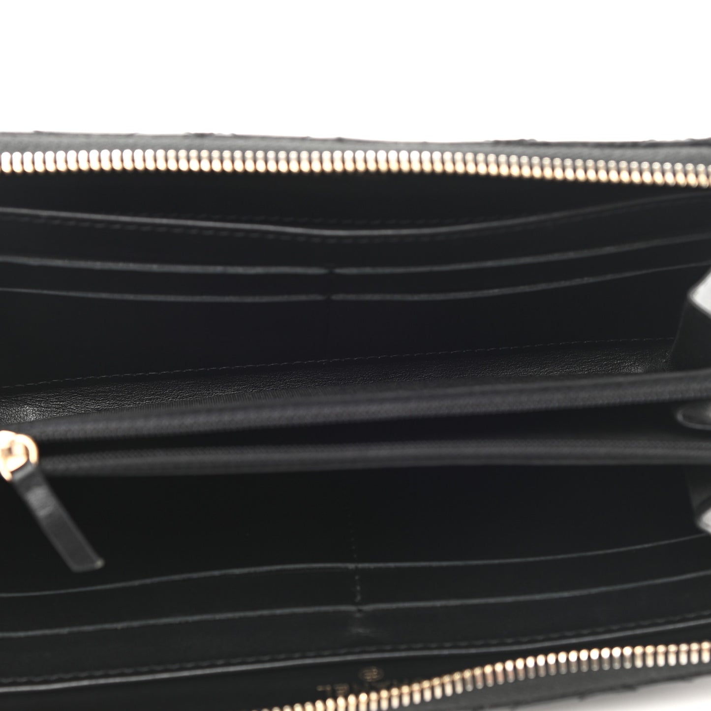 Lambskin Camellia Embossed Large Zip Around Gusset Wallet Black