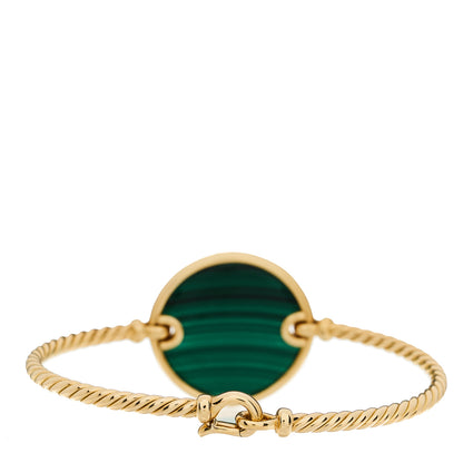 David Yurman 18K Yellow Gold Diamond Malachite DY Elements Bangle Bracelet 2 of 4