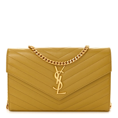 Saint Laurent Grain De Poudre Matelasse Chevron Monogram Chain Wallet Light Chartreuse 1 of 10