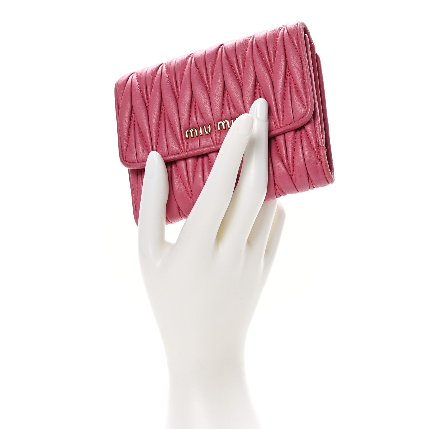 Miu Miu Nappa Matelasse Flap Tri-Fold Wallet Geranio 2 of 11