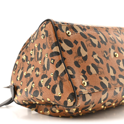 MCM Visetos Leopard Print Boston Bag Cognac 9 of 13