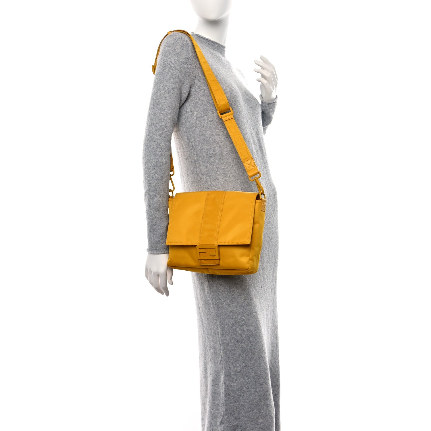 Fendi Econyl Nylon Cuoio Romano Monochrome Medium Baguette Messenger Bag Sunflower 2 of 10