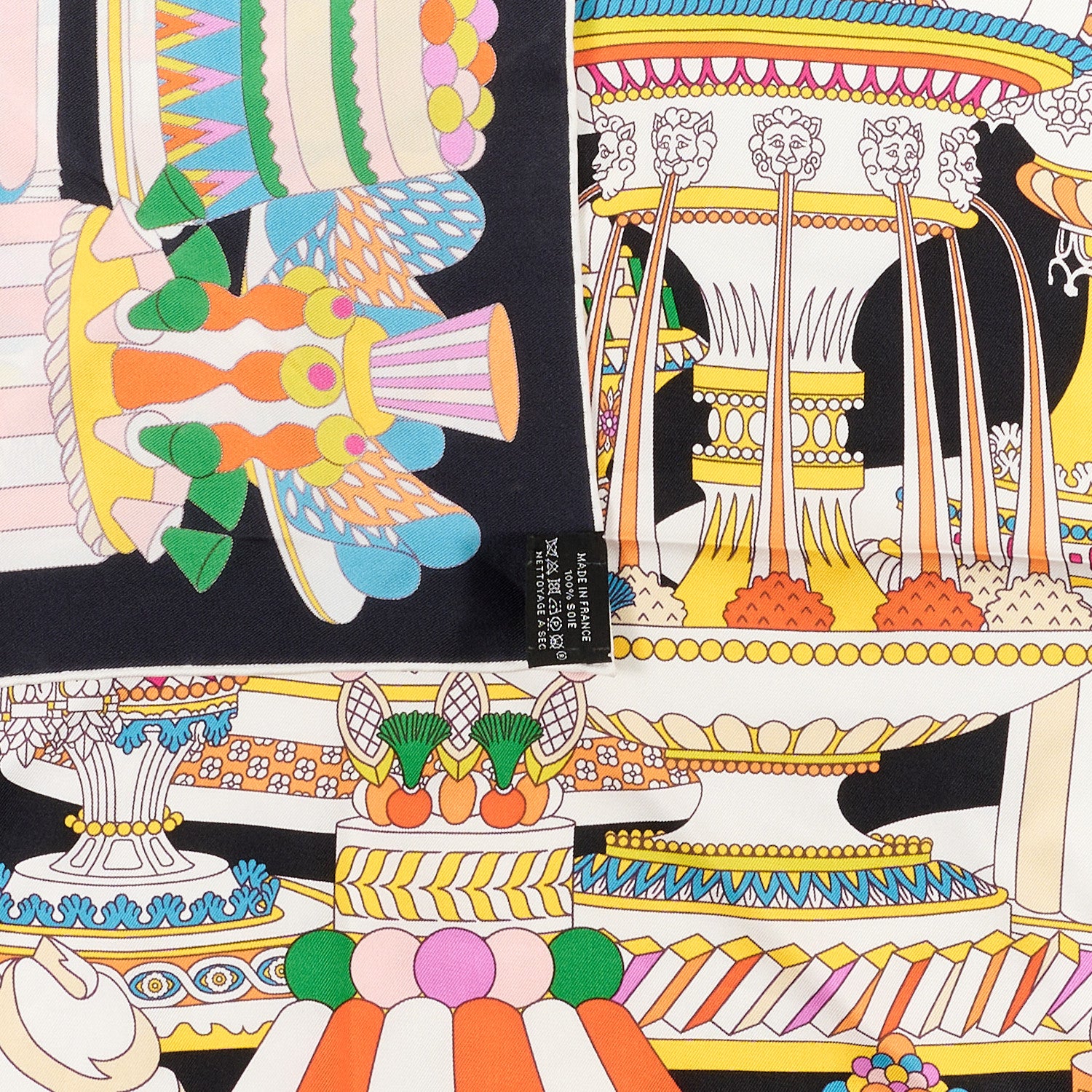Hermes Silk La Patisserie Francaise Scarf 90 Orange Black Multicolor 3 of 3