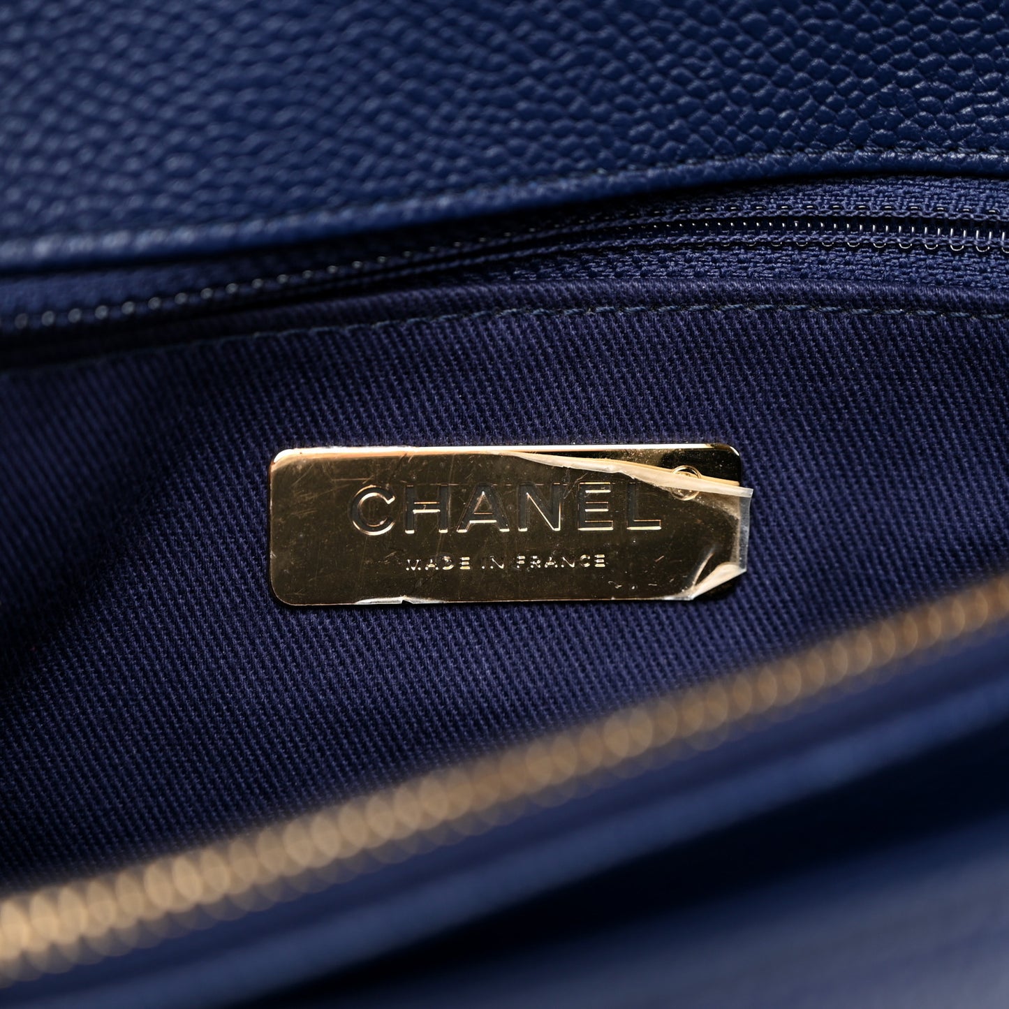 Caviar Diamond Stitched Top Handle Flap Navy