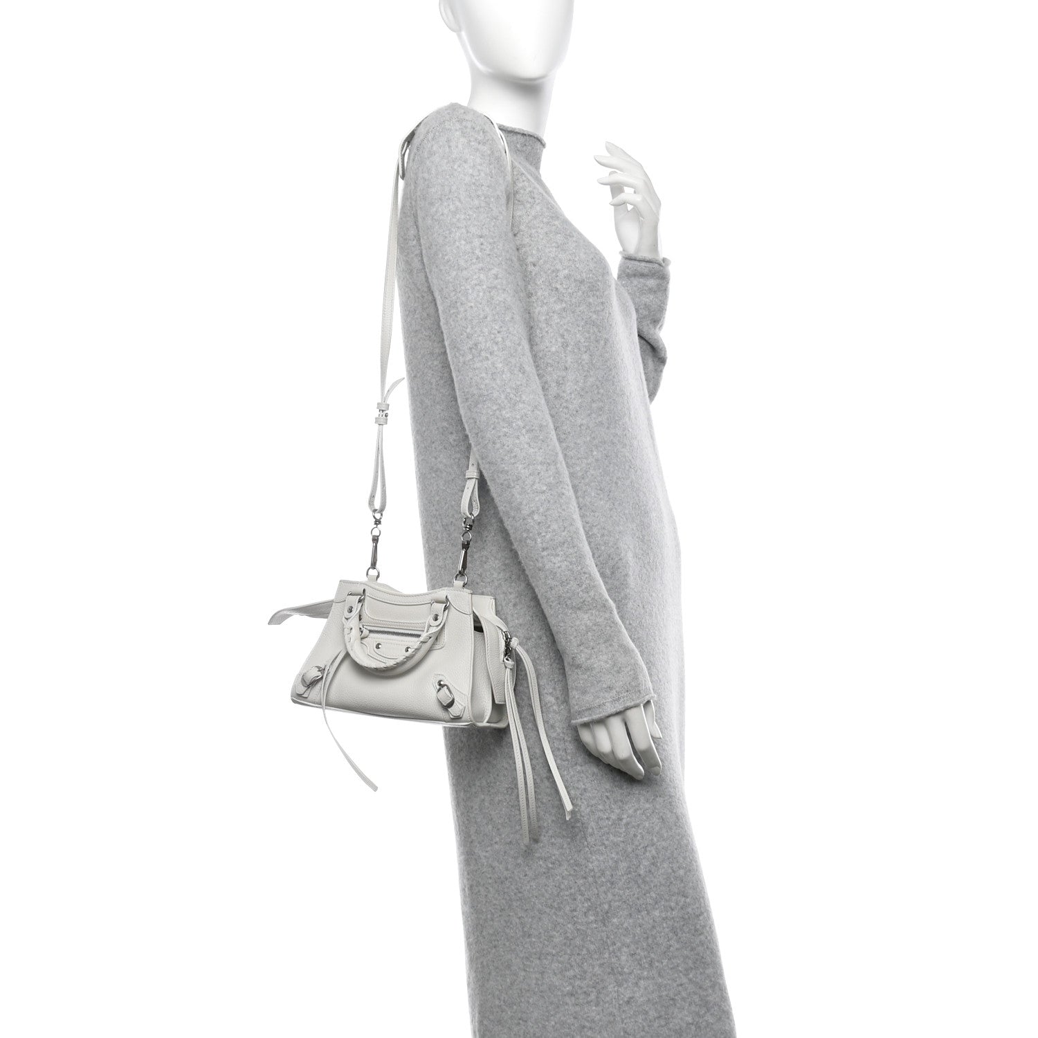 Balenciaga Grained Calfskin Neo Classic Silver Hardware Mini City White 2 of 14