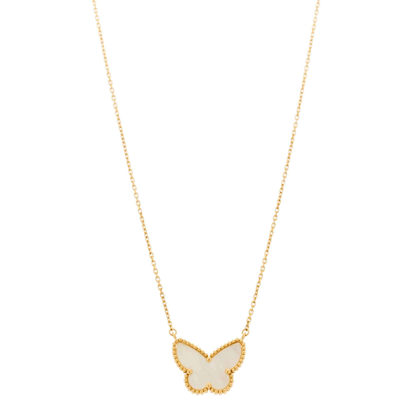 18k Yellow Gold Mother of Pearl Lucky Alhambra Butterfly Pendant Necklace