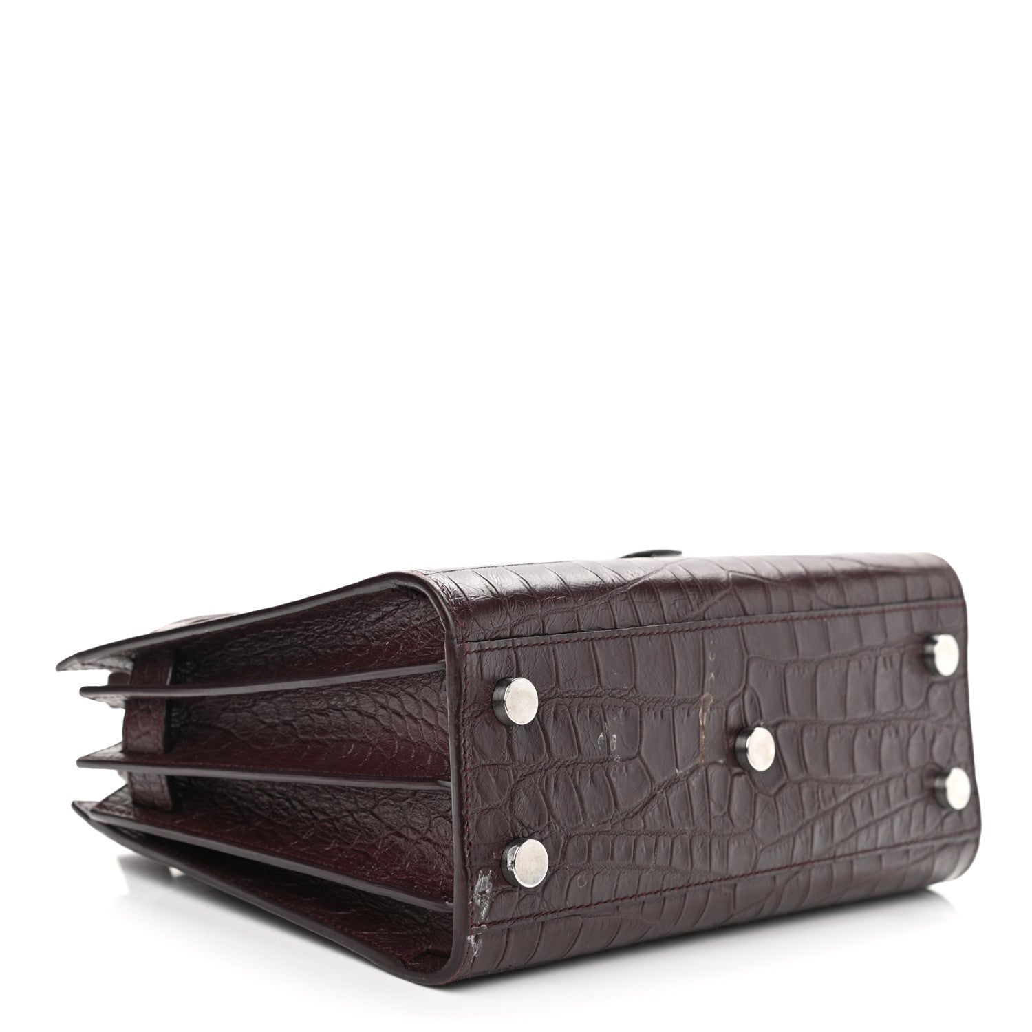Saint Laurent Calfskin Crocodile Embossed Nano Sac De Jour Bordeaux 4 of 13