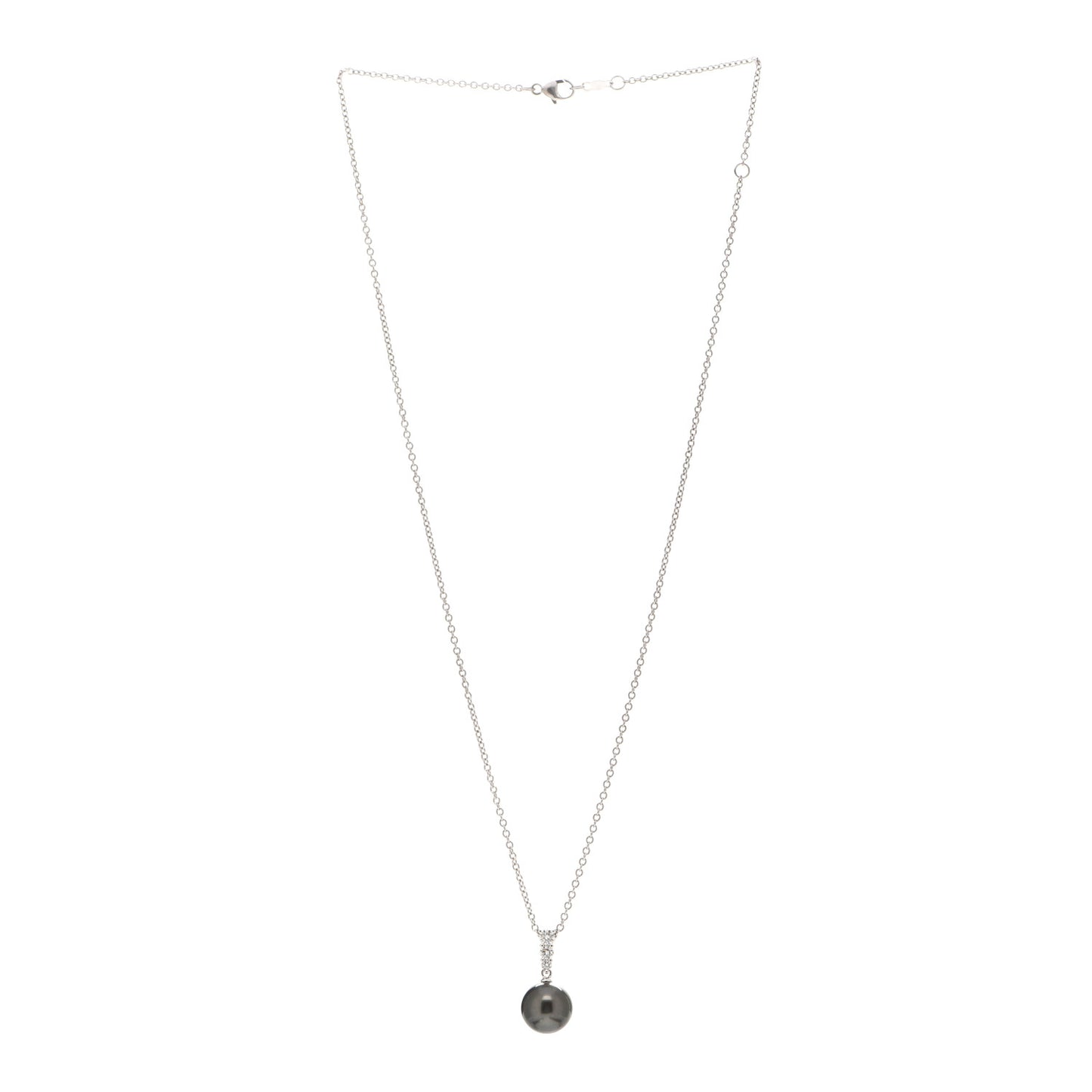 18K White Gold Diamond Black South Sea Pearl 10mm Morning Dew Pendant Necklace