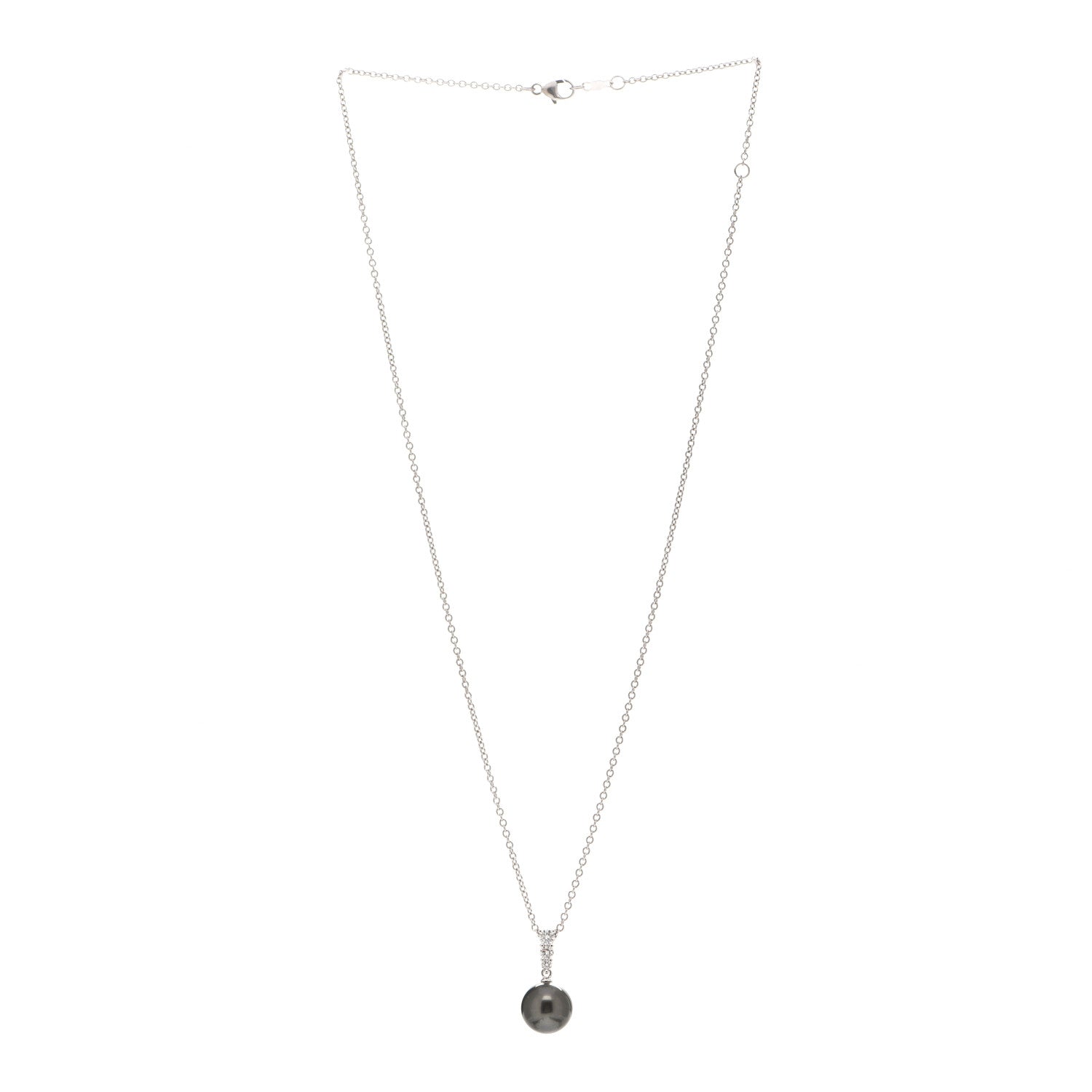 Mikimoto 18K White Gold Diamond Black South Sea Pearl 10mm Morning Dew Pendant Necklace 3 of 5