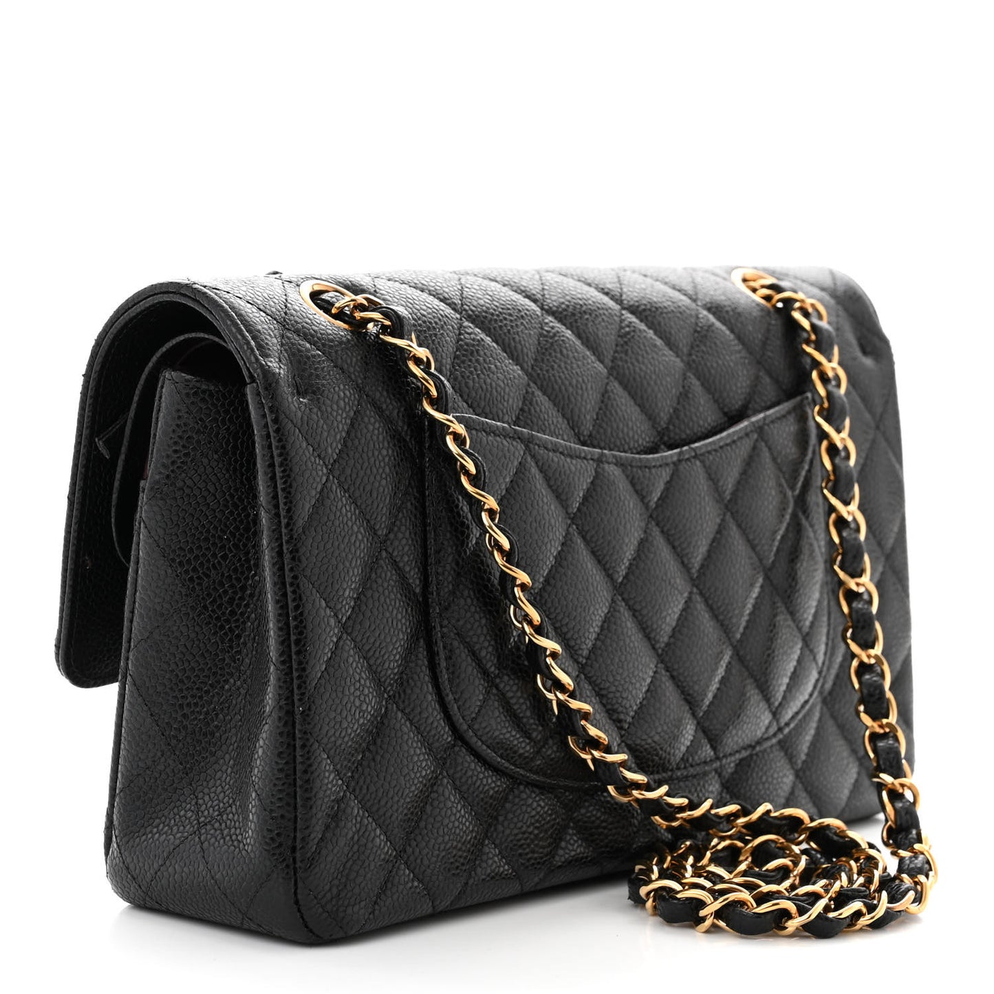 Caviar Quilted Medium Double Flap Black