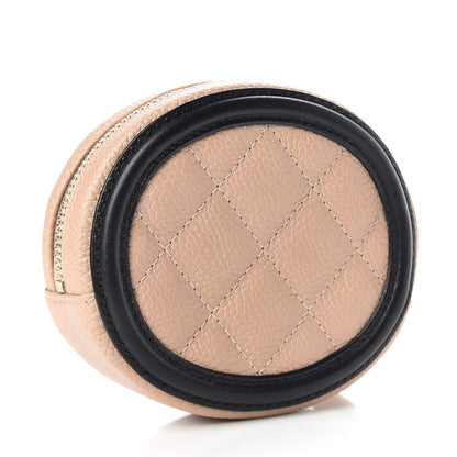 Chanel Caviar Quilted Filigree Zip Around Classic Coin Purse Beige Black 2 of 8