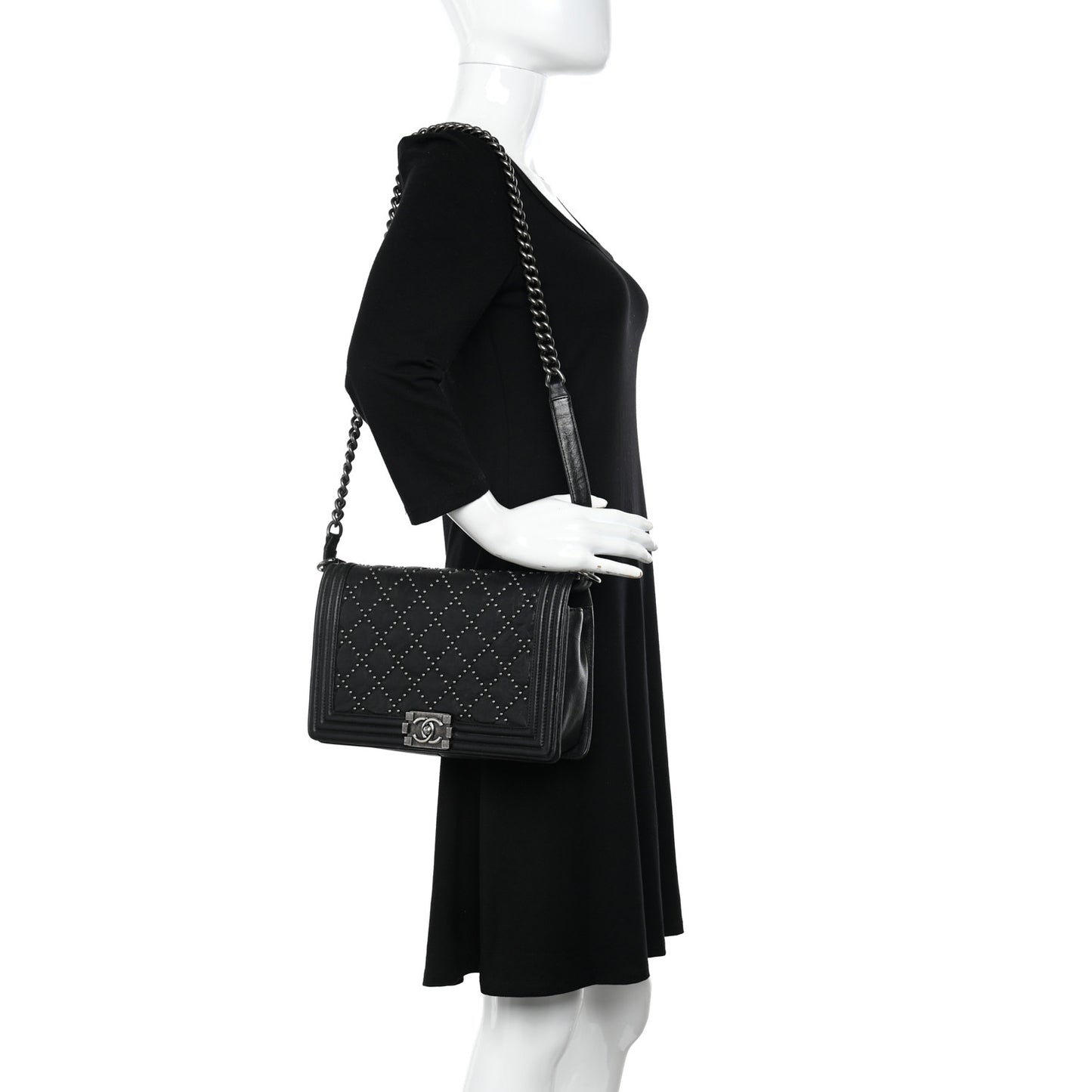 Crumpled Lambskin New Medium Studded Boy Flap Black