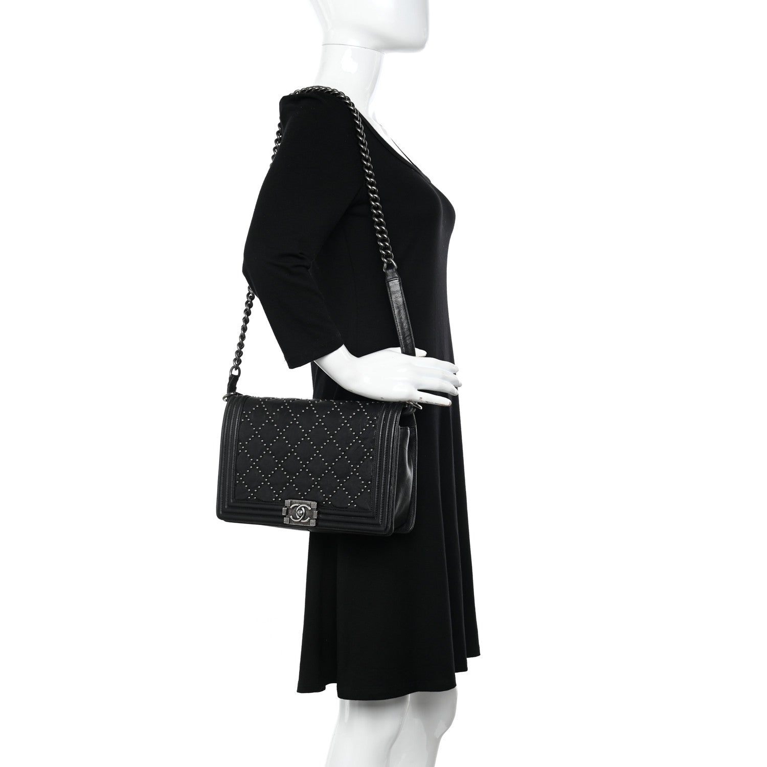 Chanel Crumpled Lambskin New Medium Studded Boy Flap Black 2 of 12