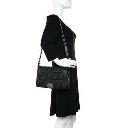 Chanel Crumpled Lambskin New Medium Studded Boy Flap Black 2 of 12